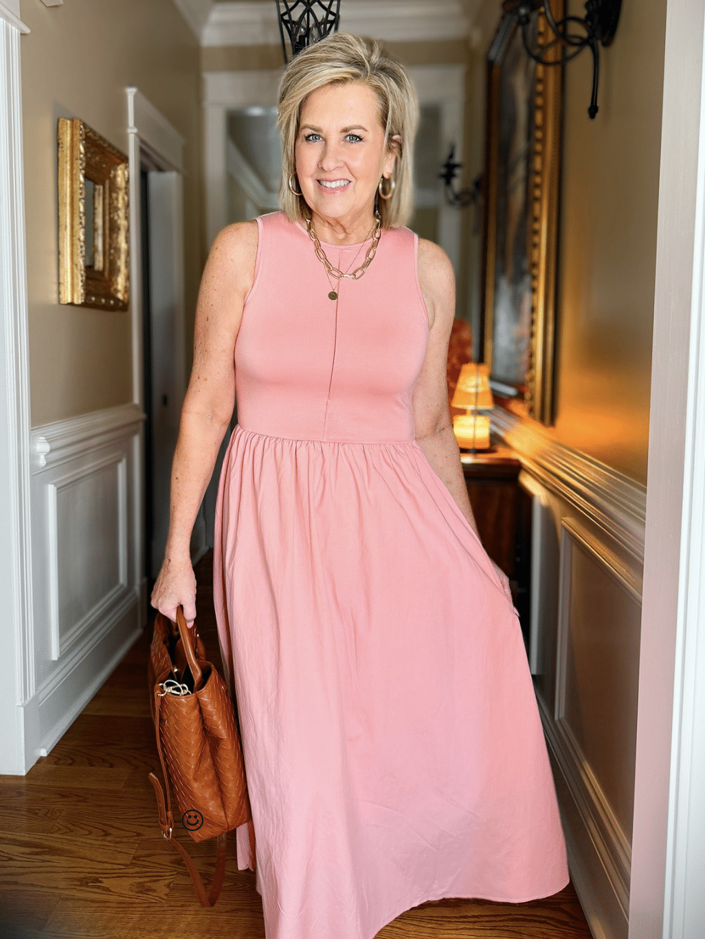 Tania Stephens is wearing a pink maxi dress from Amazon